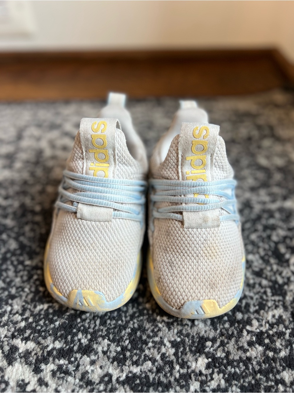 Adidas Toddler Lite Racer Size 7 Sneakers - Gray with Yellow Accents